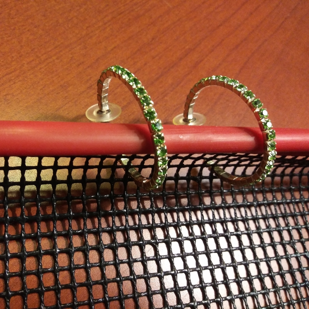 Green rhinestone hoop earrings